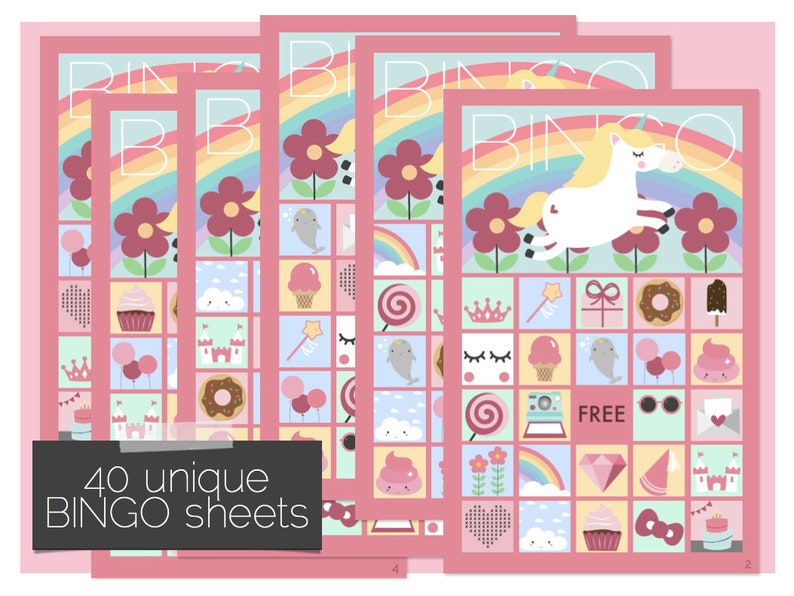 unicorn bingo unicorn party games bingo printable unicorn etsy