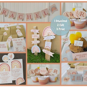 Boho Regenbogen Party Printable sofortiger Download bearbeiten Sie sich zu Hause