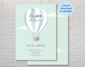 Hot Air Balloon party invitation card instant download editable printable