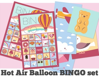 hot air balloon bingo game, up up and away bingo game, hot air balloon birthday baby shower party printable instant download personalised