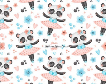 Tissu coton imprimé motif Panda ballerine