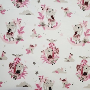 Rabbit print cotton fabric on pink swing