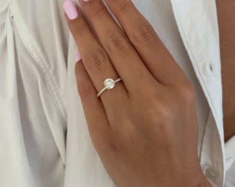 Round Brilliant Diamond Engagement Ring, 1.26 Carat, Pave Setting Engagement Ring, 14k Yellow Gold Diamond Ring, Engagement Ring