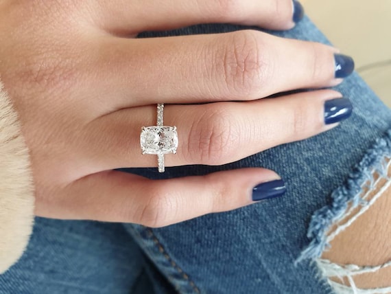 Diamond Engagement Ring 1 80 Carat Elongated Cushion Diamond Etsy