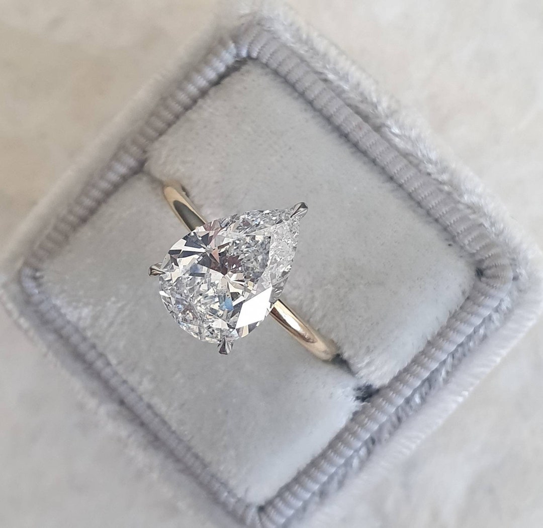 Diamond Engagement Ring, 2.60 Carat Pear Shape Solitaire Hidden Halo ...