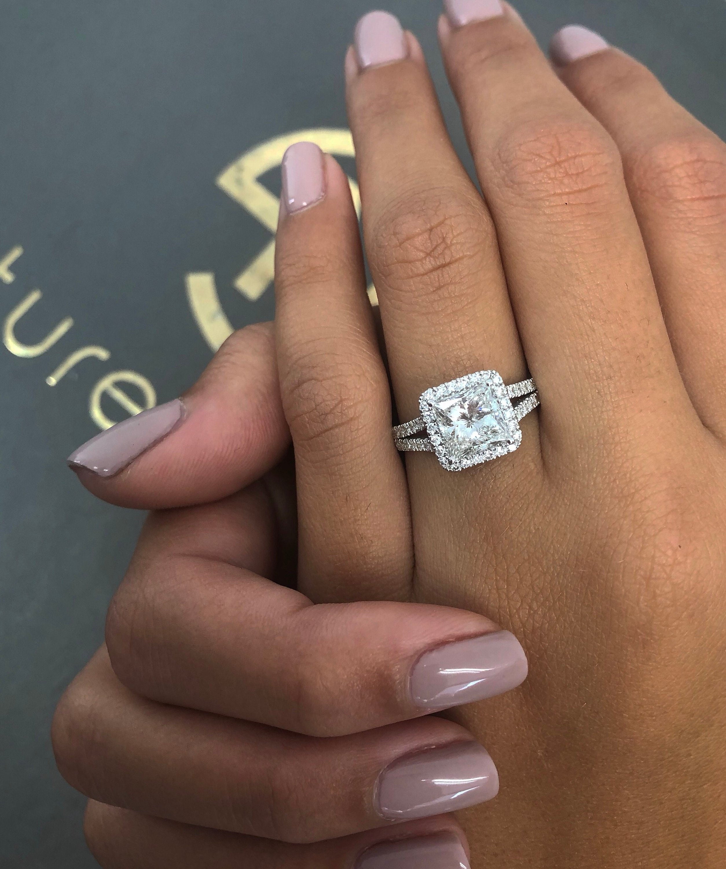 Details about   Large Diamond Engagement Ring 2.50 Ct Princess Cut Diamond 14K White Gold Over 