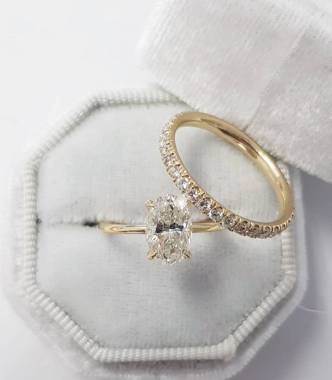 2 Carat Oval Diamond Bridal Engagement Ring Set Hidden Halo - Etsy