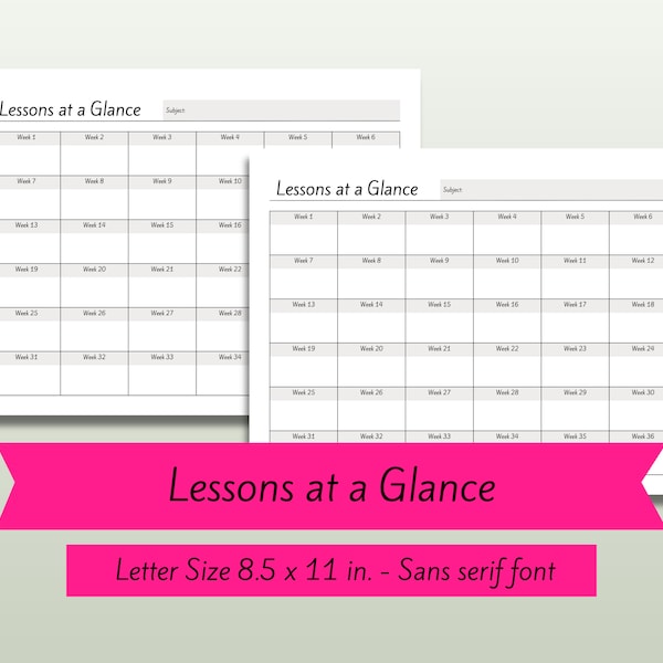 Homeschool Lessons at a Glance, Lesson Planner Add On, Yearly Overview, Teacher Curriculum Organizer, Academic Planning, Letter Size