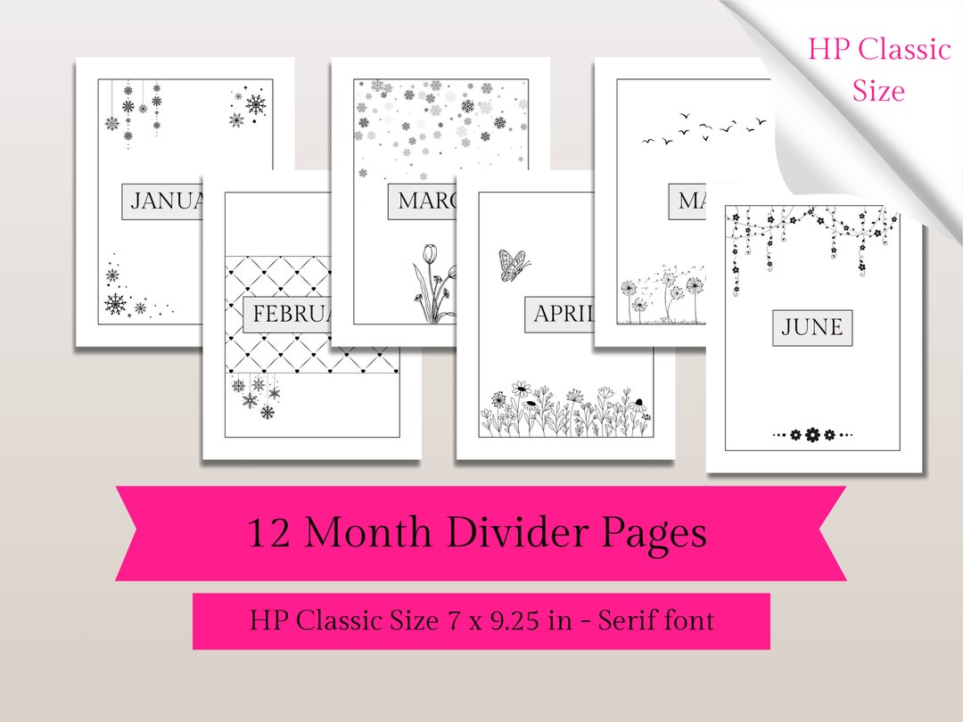 Monthly Calendar Divider Pages, 12 Unique and Seasonal Full Page Planner Tab Separators, DIY ...