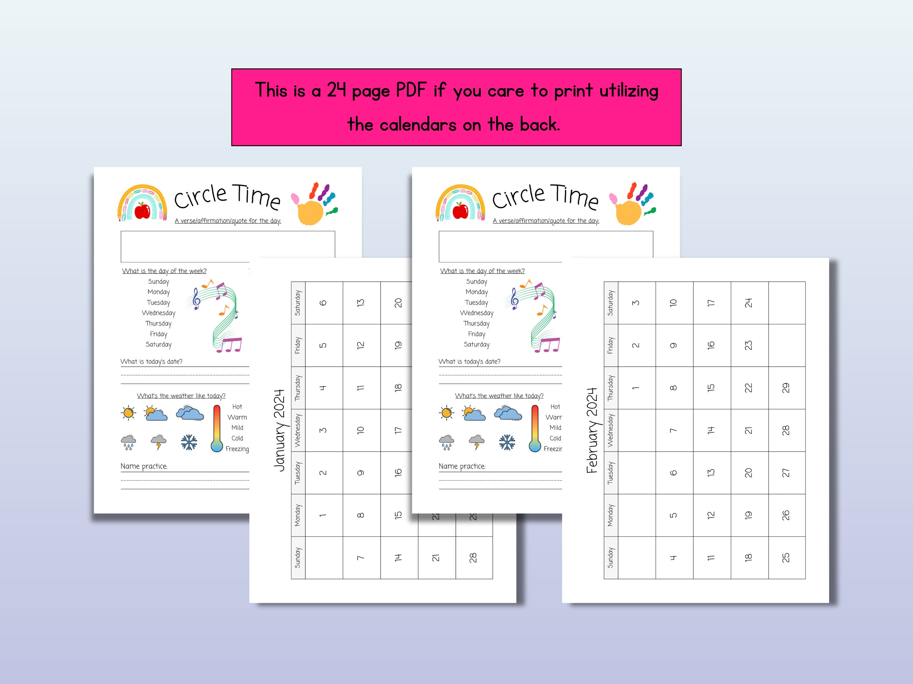 Printable Circle Time Activity for Preschool and Kindergarten, Early ...