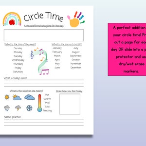 Printable Circle Time Activity for Preschool and Kindergarten, Early ...
