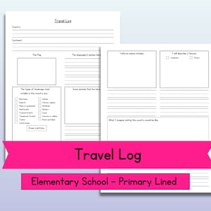 Travel Log, Elementary Geography Report, Homeschool Activities, Printable Digital Download, Social Studies Geography, Primary Lined