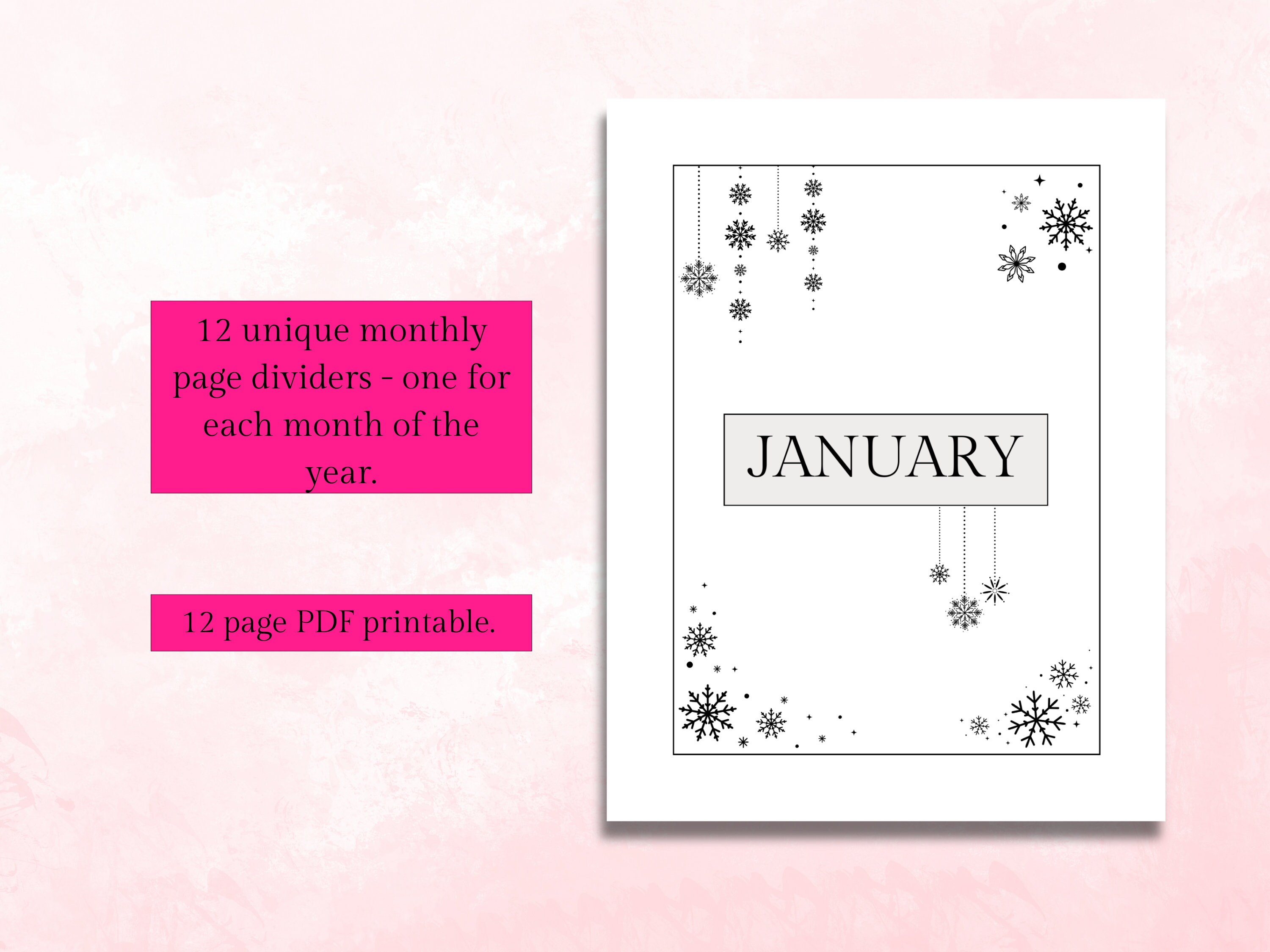 Monthly Calendar Divider Pages, 12 Unique and Seasonal Full Page Planner Tab Separators, DIY ...
