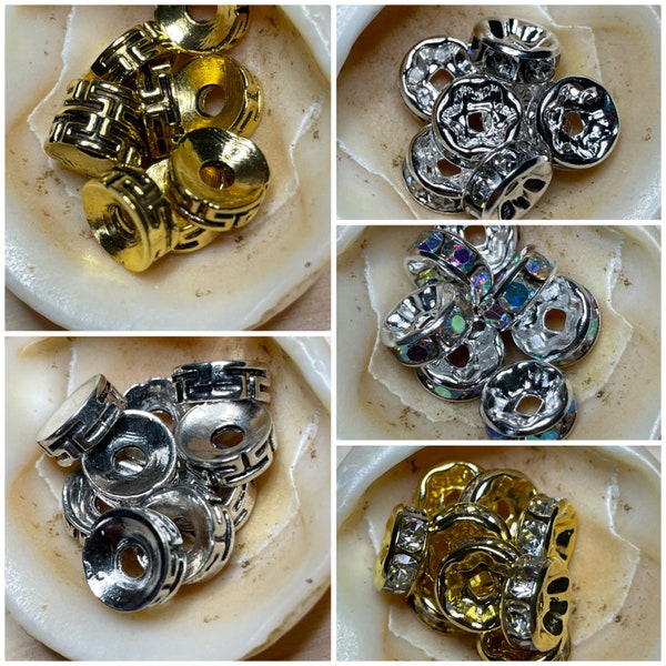 Lot de 10 Perles Séparatrices/Intercalaires Antique ou Strass Métal Argenté ou Doré