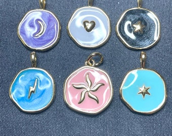 Charms Colgante Luna Corazón Estrella Rayo Latón Esmaltado