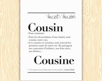Affiche Definition Cousin Cousine Etsy