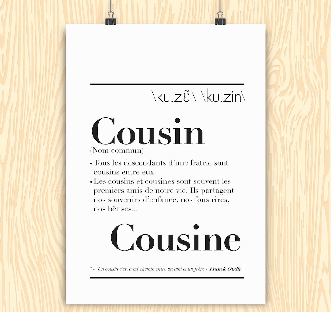 Affiche définition Cousin/Cousine Etsy France