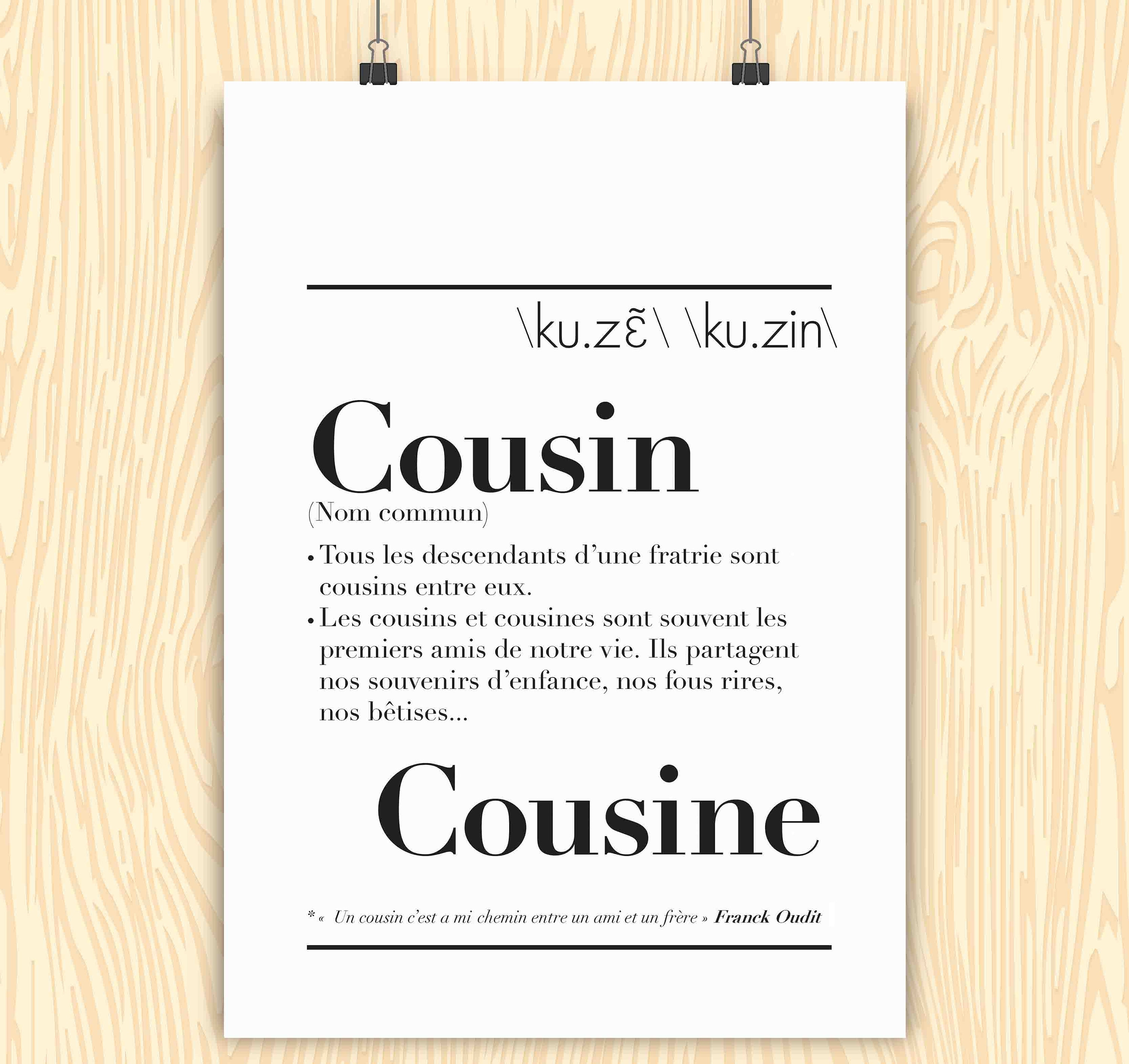 Affiche Definition Cousin Cousine Etsy Norway