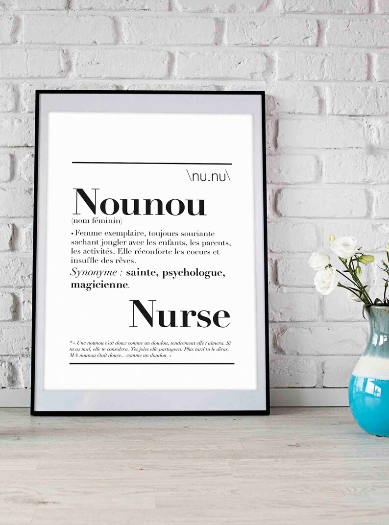 Affiche définition de Nounou - Créatrice ETSY : kidesignandco