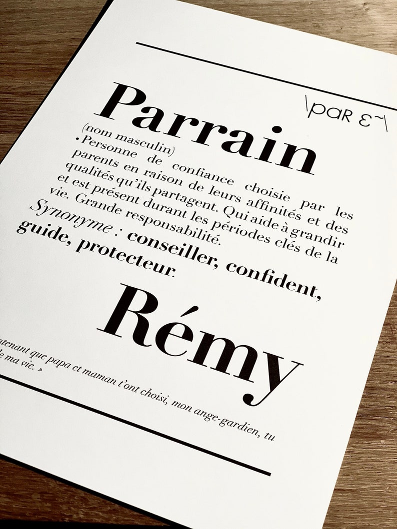  Affiche  d finition Parrain  Etsy