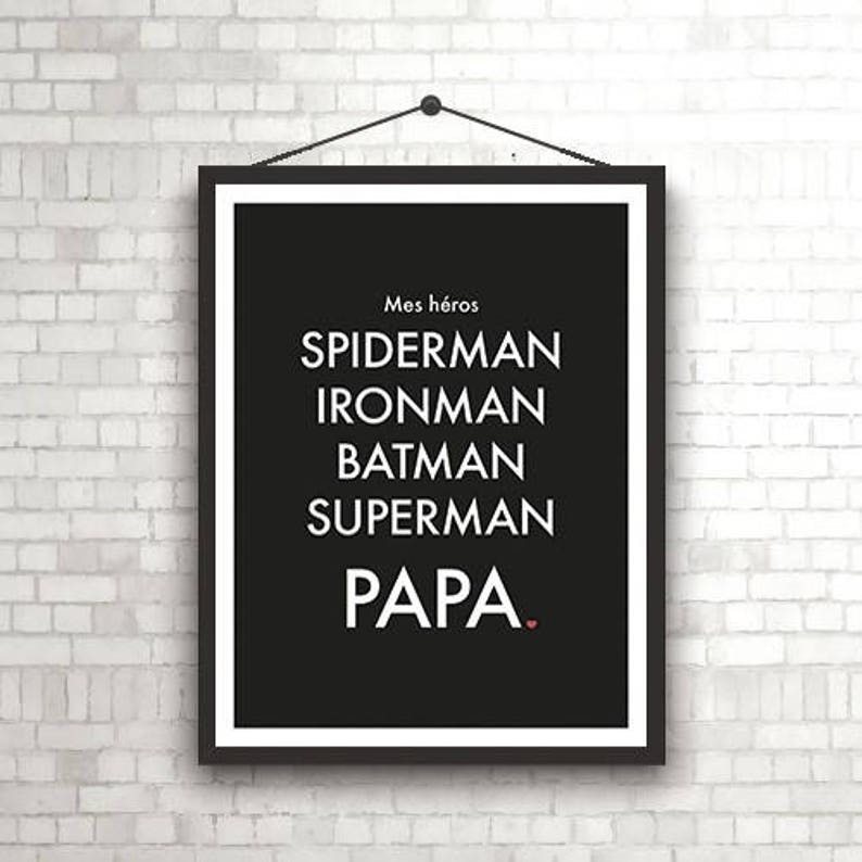 Affiche papa Mes héros - Créatrice ETSY : kidesignandco