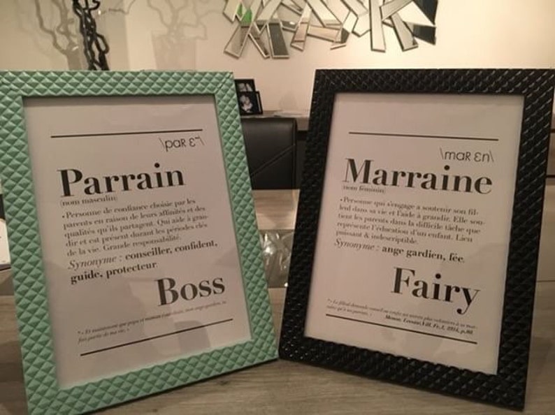 Affiche définition Marraine Etsy