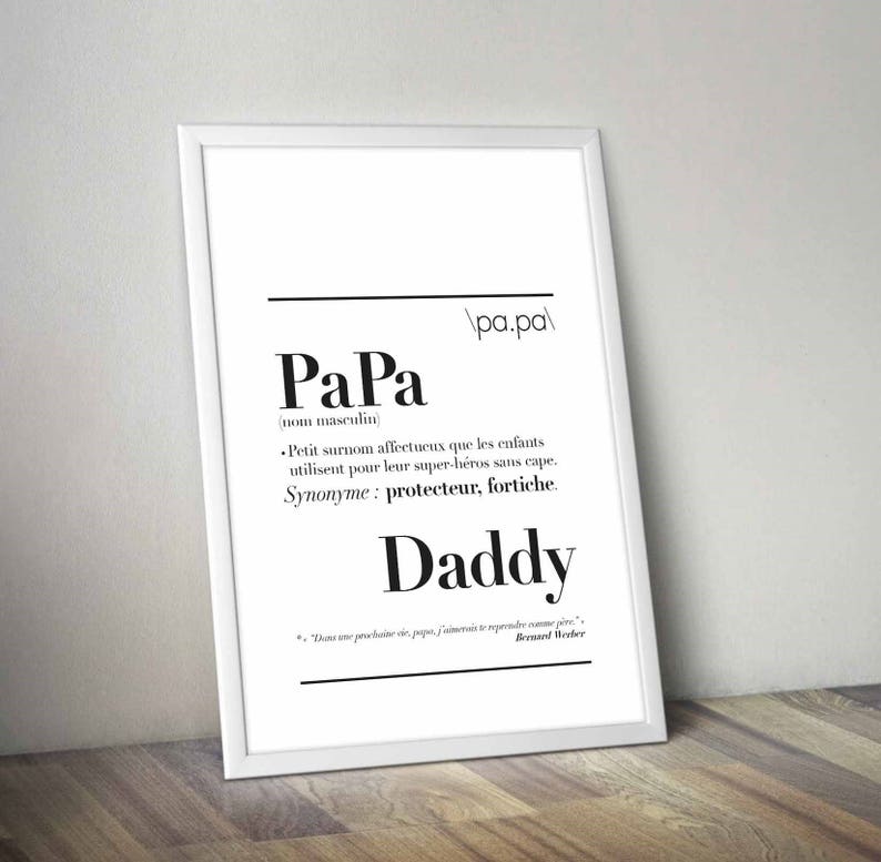 Affiche définition de Papa - Créatrice ETSY : kidesignandco