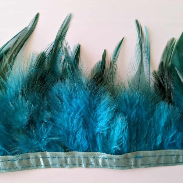 ruban de plumes de coq 8-12 cm turquoise