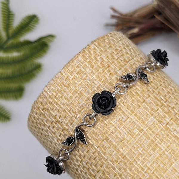 Bracelet fantaisie avec fleur noir/bijou de poignée/cadeau femme