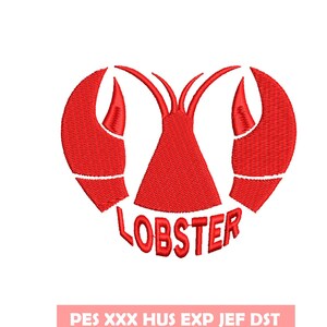 Puede incluir: Diseño de garra de langosta roja con la palabra "LOBSTER" debajo.  PES XXX HUS EXP JEF DST Descarga instantánea.