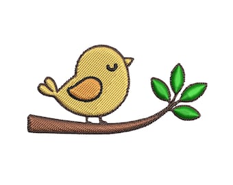 Cute Bird on Branch Embroidery Design