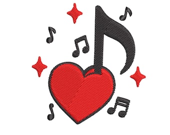 Music Note Heart Embroidery Design