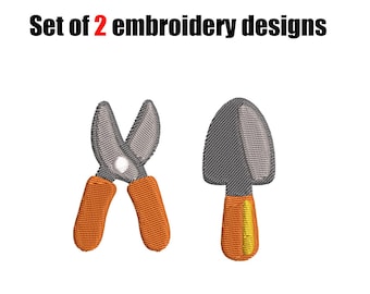 Set of 2 gardening Tools Embroidery Design – Shears and Trowel