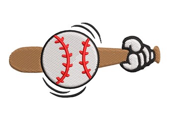 Baseball Bat and Ball Embroidery Design – Swing in Action