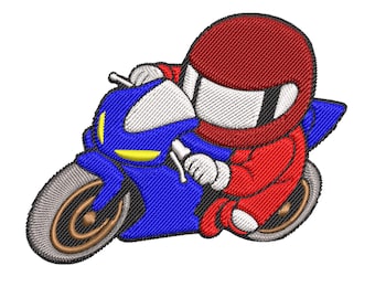Cartoon Motorcycle Racer Embroidery Design (Digital Download)