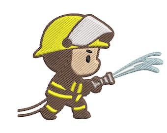 Cute Chibi Firefighter Embroidery Design
