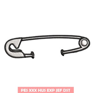 Puede incluir: Un diseño de bordado en blanco y negro de un imperdible. El diseño es para máquinas de bordar e incluye los formatos de archivo PES, XXX, HUS, EXP, JEF y DST. Descarga instantánea.