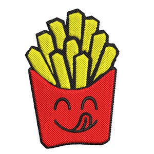 Uroczy wzór haftu frytek - uśmiechnięta naszywka Fast Food - plik do haftu maszynowego Kawaii Snack