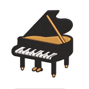 Motif de broderie piano à queue | Motif de broderie | Fichier de broderie |  PES | Hus | Jef | Pièces | Heure d'été | Délai d'attente