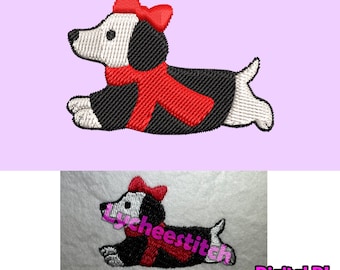 Puppy with Bow and Scarf, Kawaii Pet Embroidery Design (Digital Download)