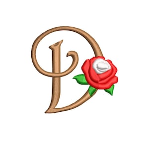 Rose Letter D Embroidery Design - Elegant Floral Monogram Pattern for DIY Projects, Clothing, and Gifts