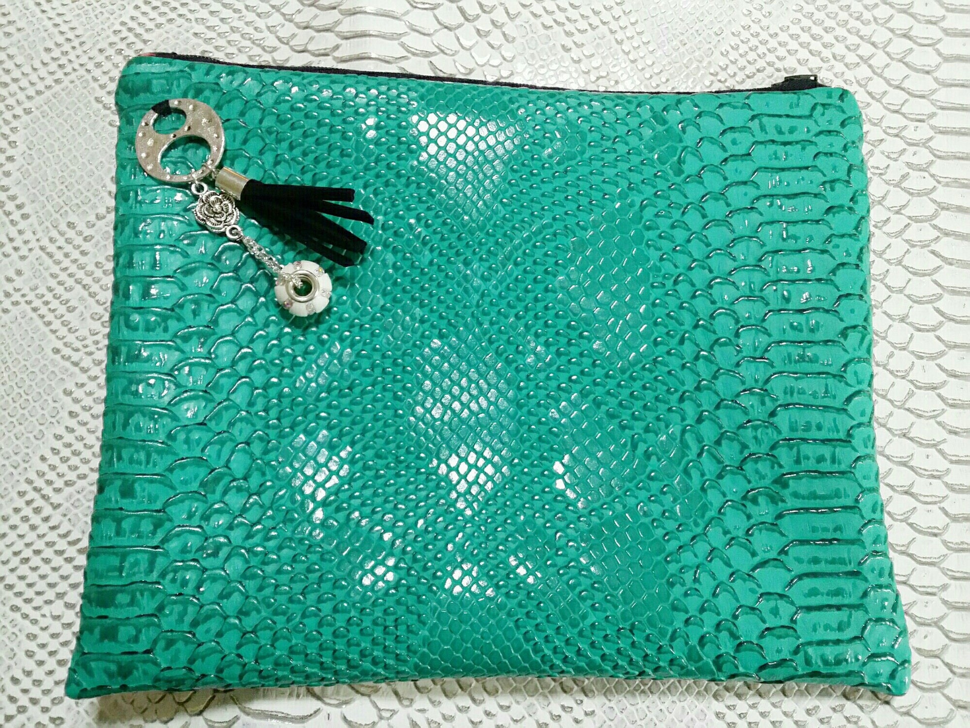 faux leather Emerald komodo dragon jewelry pouch | Etsy