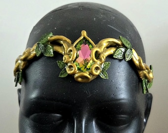 Fairy Circlet – Elven Crown – Renfaire Costume – Custom Stone – Warm Gold
