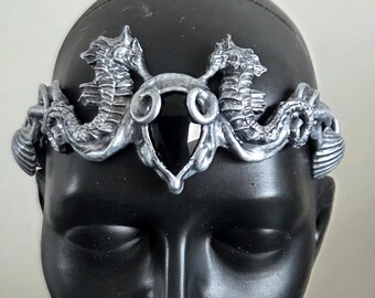 Circlet Crown – Seahorse Mermaid – Shell Detail – Custom Stone – Silver
