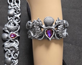 Armlets – Seahorse Shell – Mermaid – Custom Stone – Silver