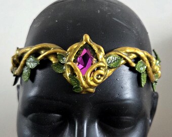 Fairy Circlet – Elven Crown – Renfaire Costume – Custom Stone – Warm Gold
