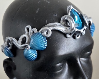 Circlet Crown – Mermaid Fantasy – Shell Detail – Custom Stone – Silver