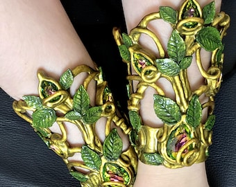 Bracers – Fairy Cuffs – Renfaire costume – Custom Stones – Warm Gold