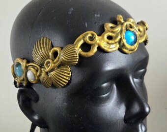 Circlet crown – Mermaid Jewelry – Shell Detail – glass stones – Warm Gold