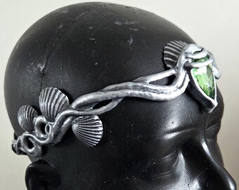 Circlet Crown – Mermaid Fantasy – Shell Detail – Custom Stone – Silver